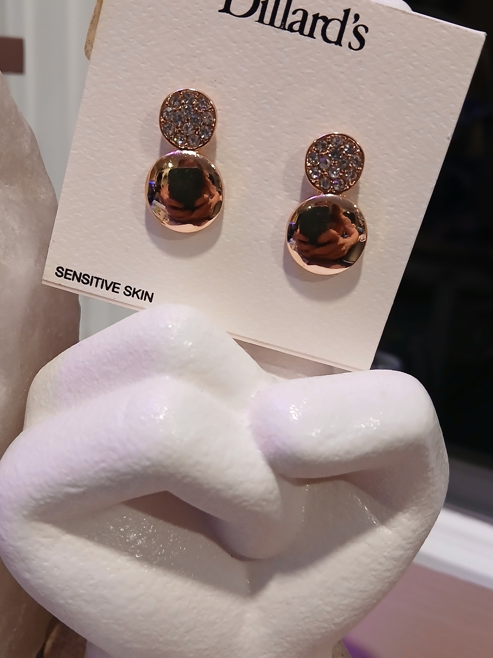 Dillard's Rose Gold Crystal Double Drop Earrings - NWT on Card!